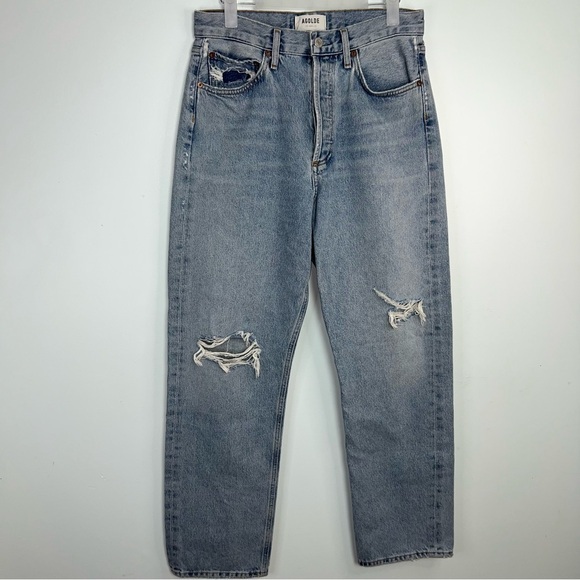 Agolde Denim - Agolde 90’s High Rise Straight Leg Women's Distressed Light Blue Jeans Size 26